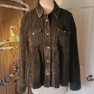 Women's Dark Gray Corduroy Utility Jacket size large Pearl Snaps